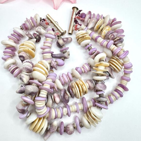 Wampum Quahog Heishi Four Strand Bracelet Slide Lock Clasp Beachy Coastal Shell - Picture 8 of 16